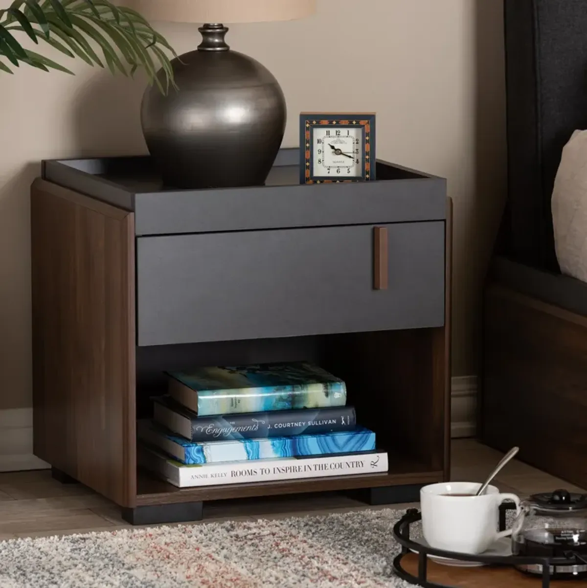 Loreda Nightstand - Gray/Walnut