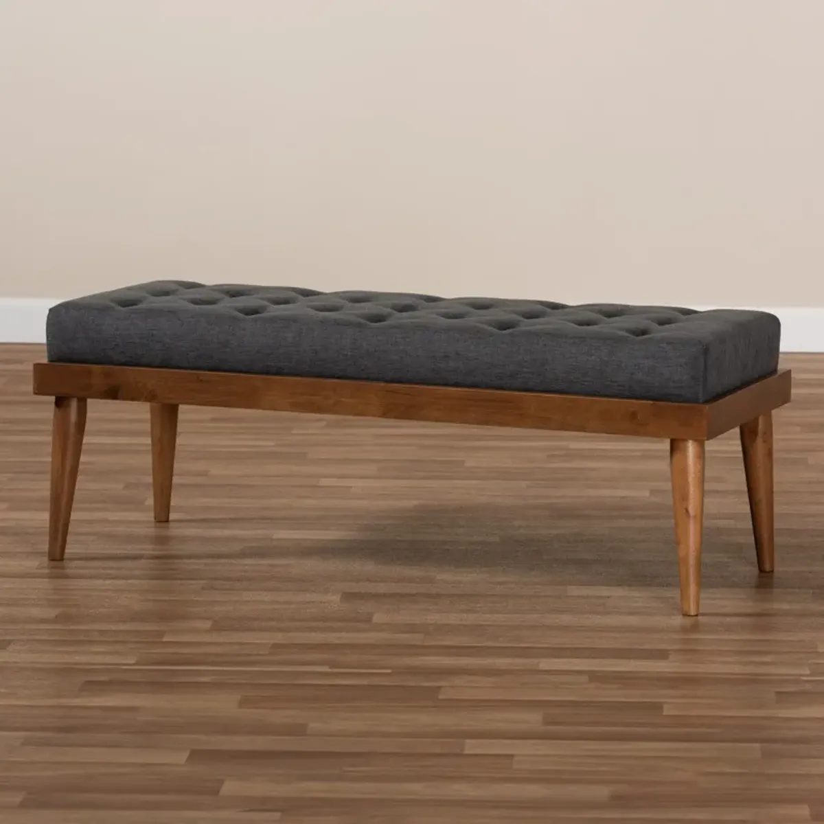 Safir Upholstered Bench - Charcoal/Walnut