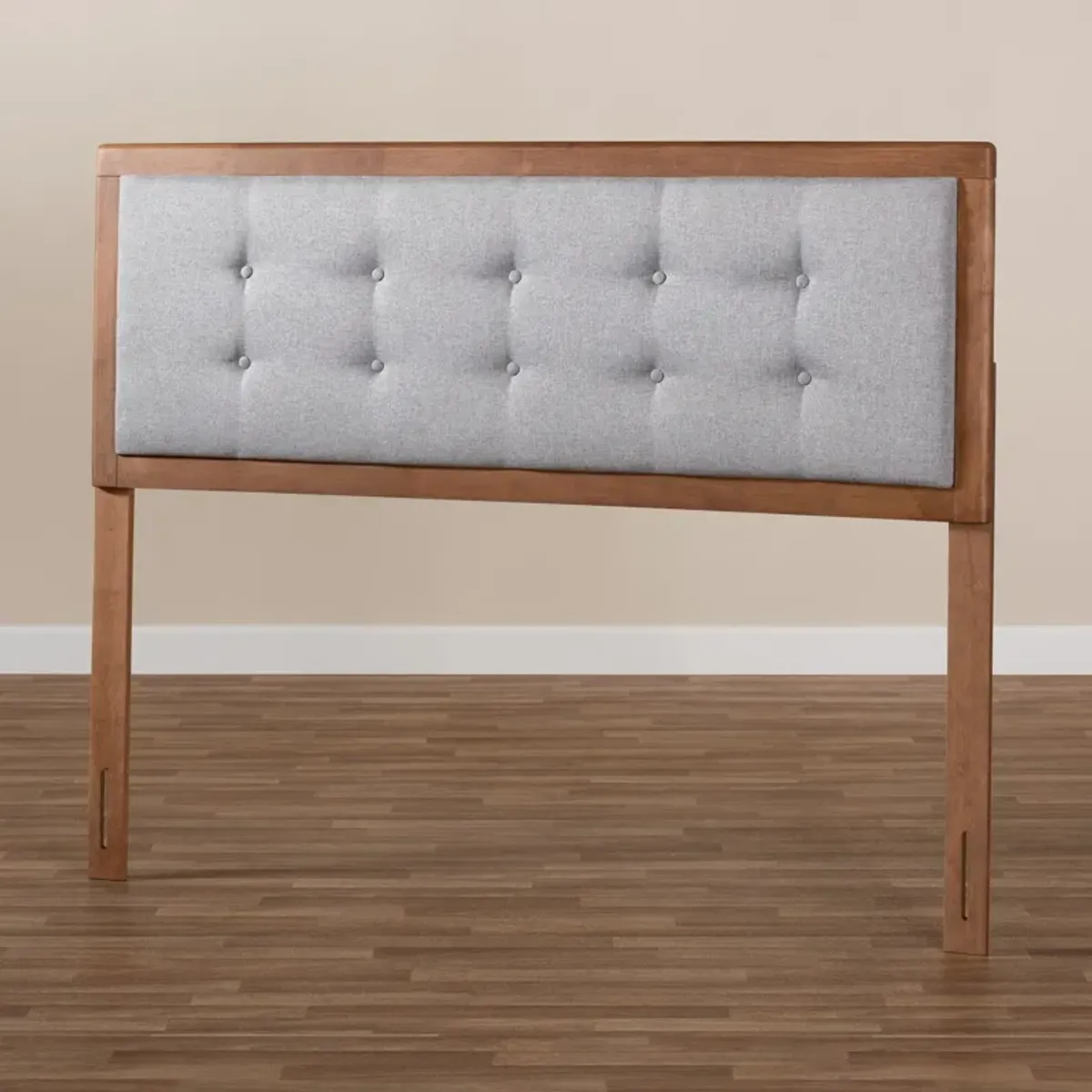 Malmo Queen Upholstered Headboard - Gray/Walnut