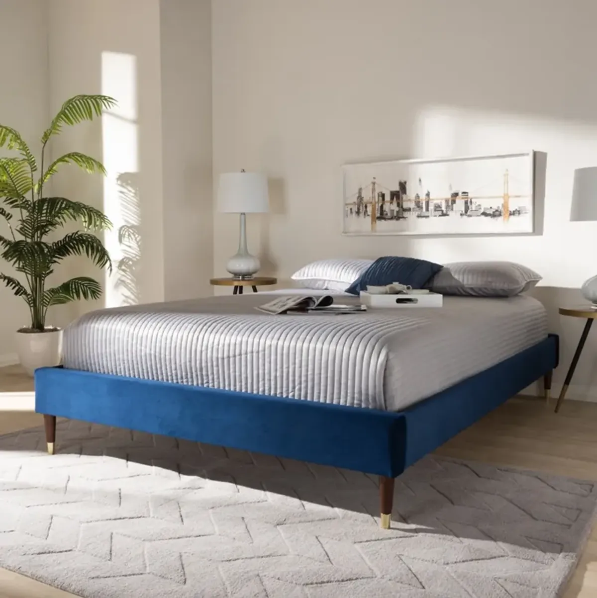 Sonny Full Upholstered Platform Bed Frame - Navy Blue