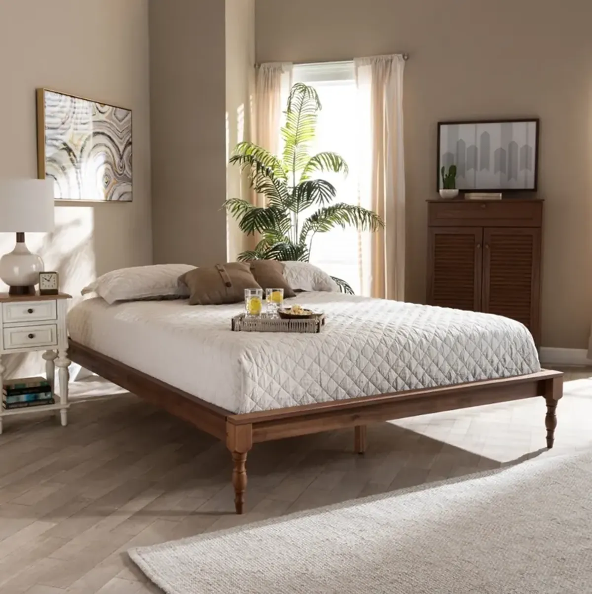 Leonida Full Platform Bed Frame - Ash Walnut