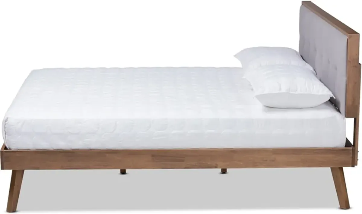 Charmaine Full Upholstered Platform Bed - Light Gray/Walnut