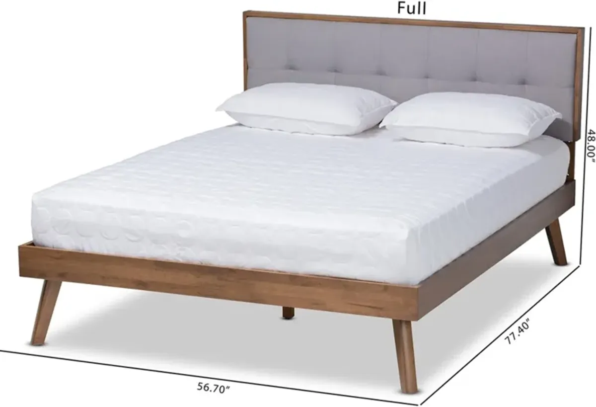 Charmaine Full Upholstered Platform Bed - Light Gray/Walnut