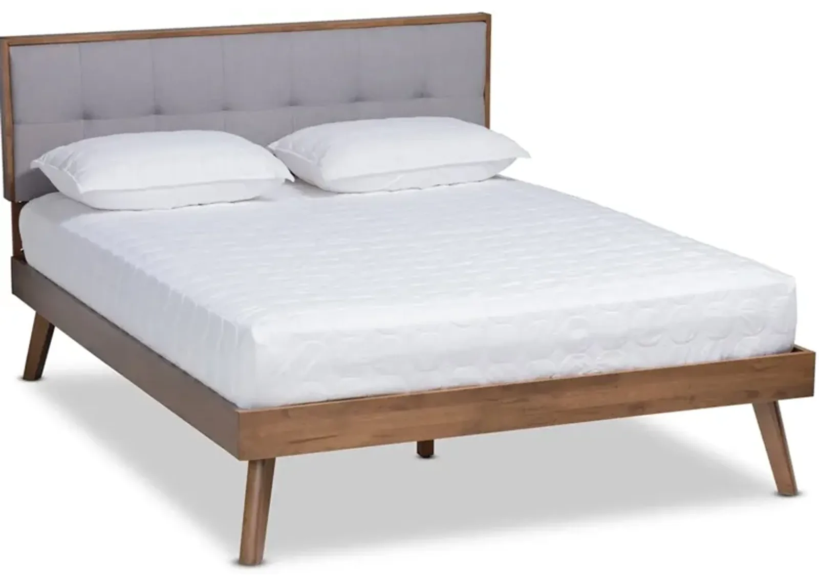 Charmaine Full Upholstered Platform Bed - Light Gray/Walnut