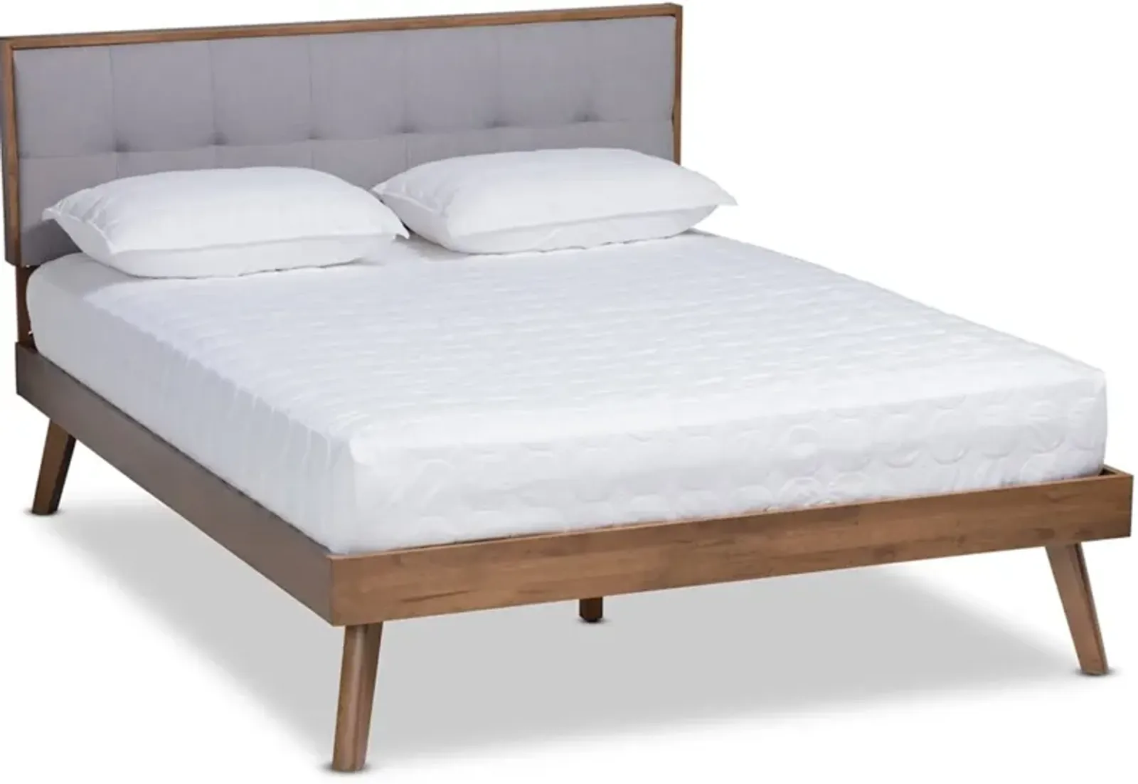 Charmaine Full Upholstered Platform Bed - Light Gray/Walnut