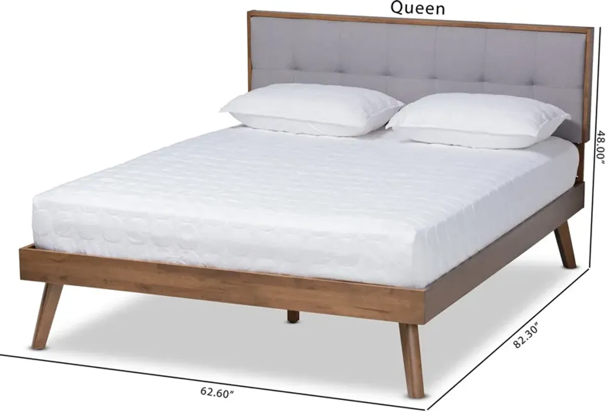 Charmaine Queen Upholstered Platform Bed - Light Gray/Walnut