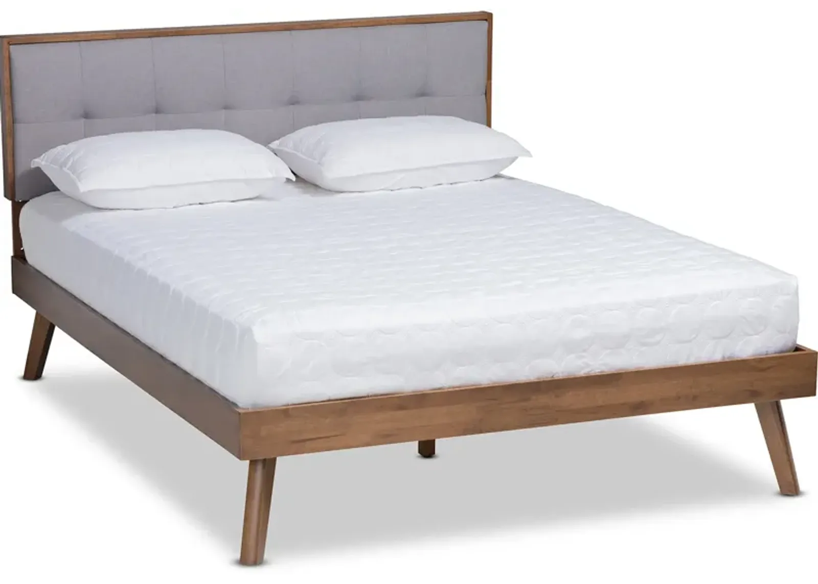 Charmaine Queen Upholstered Platform Bed - Light Gray/Walnut