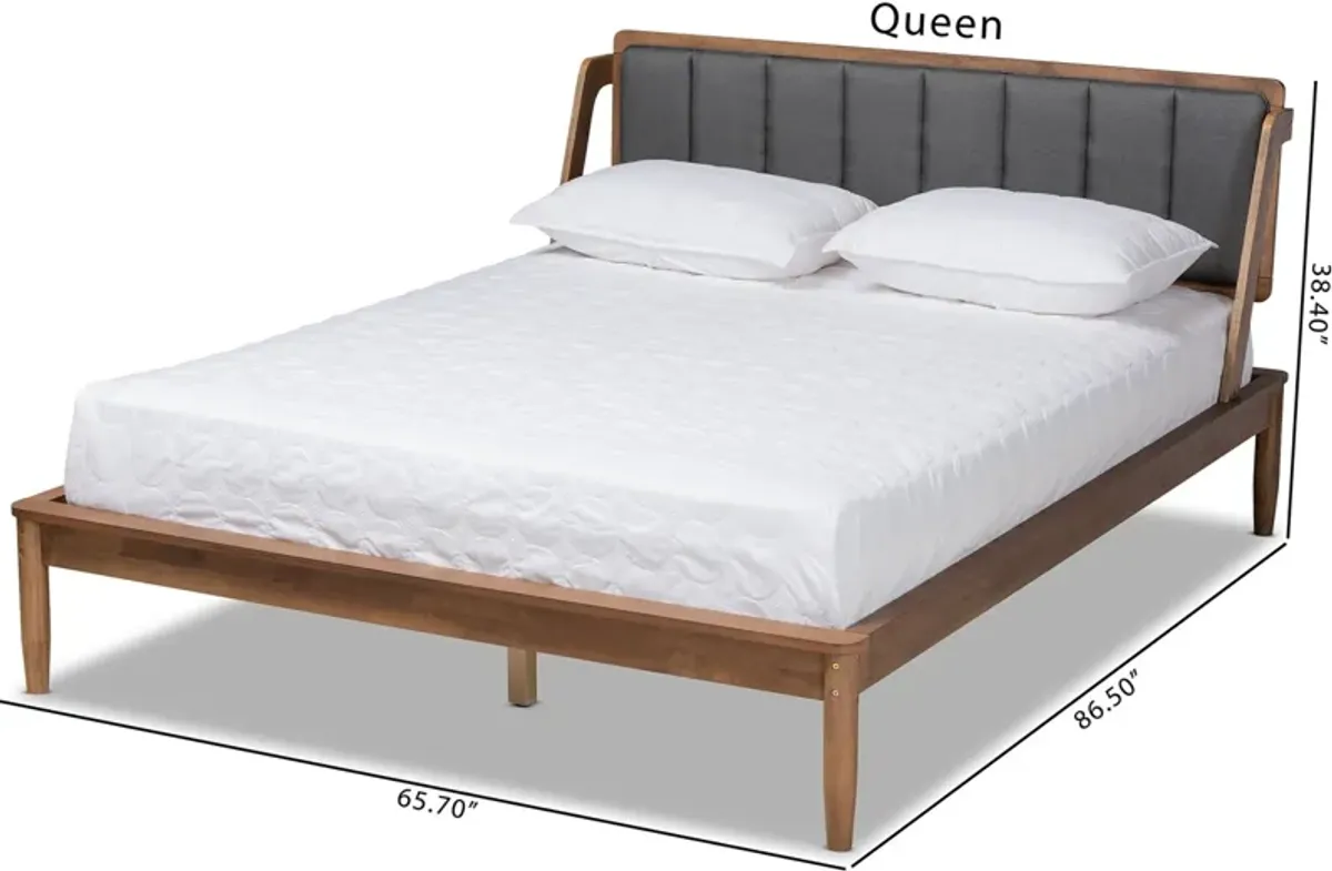 Christabel Queen Upholstered Platform Bed - Dark Gray/Walnut