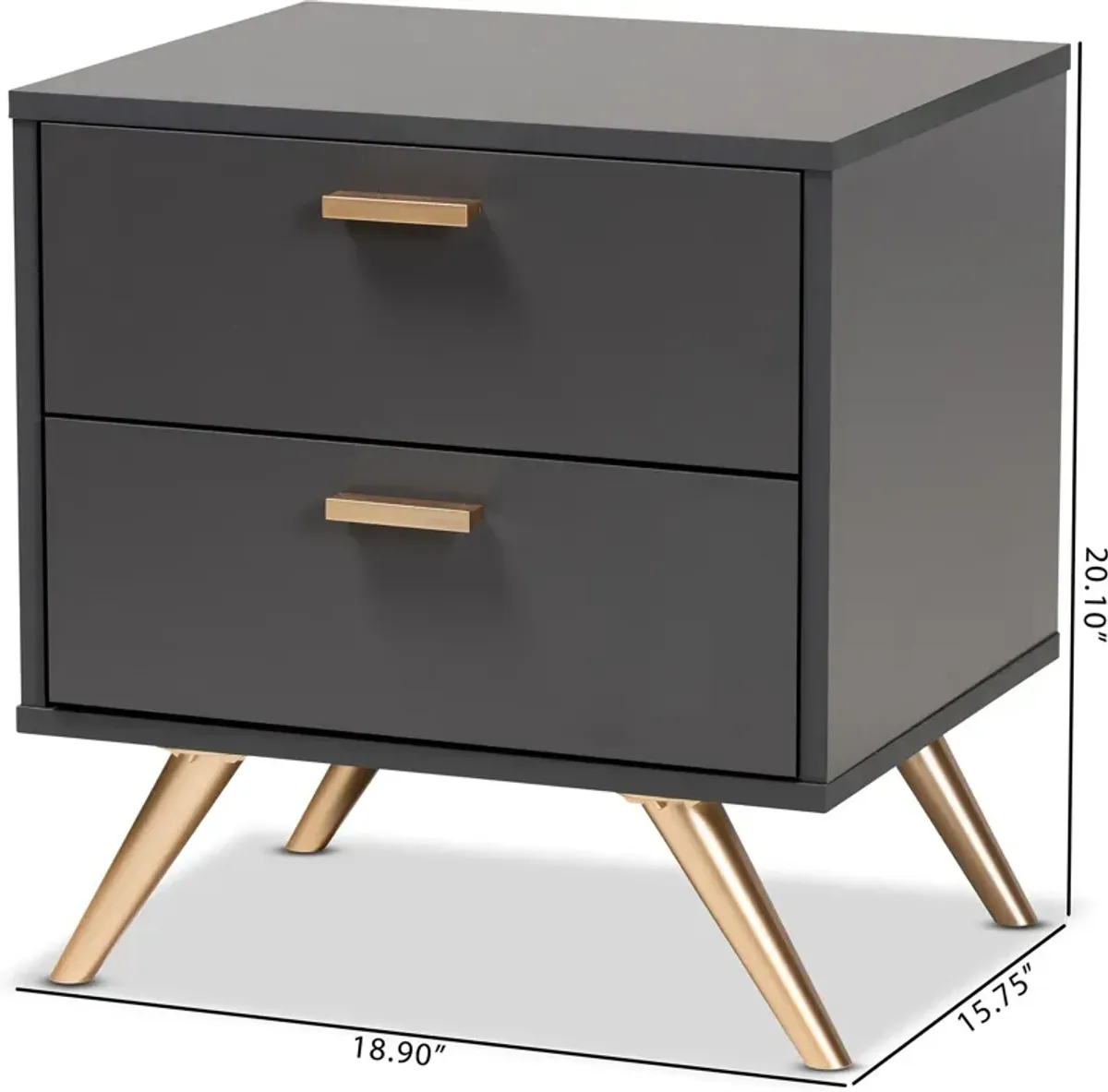 Bellona 2 Drawer Nightstand - Dark Gray/Gold