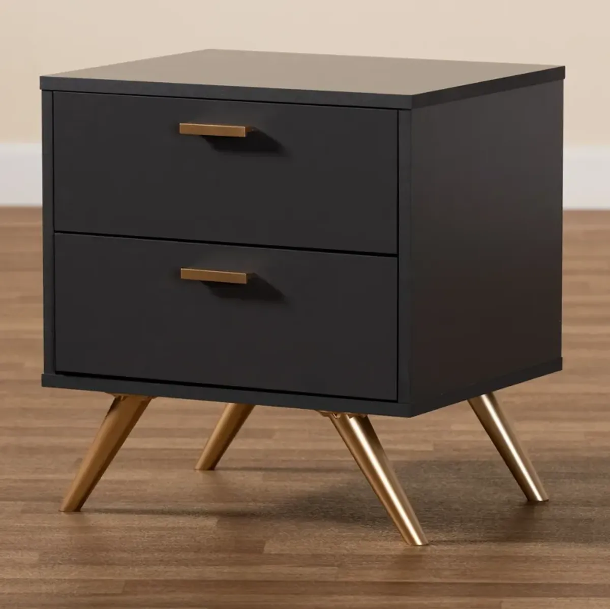 Bellona 2 Drawer Nightstand - Dark Gray/Gold