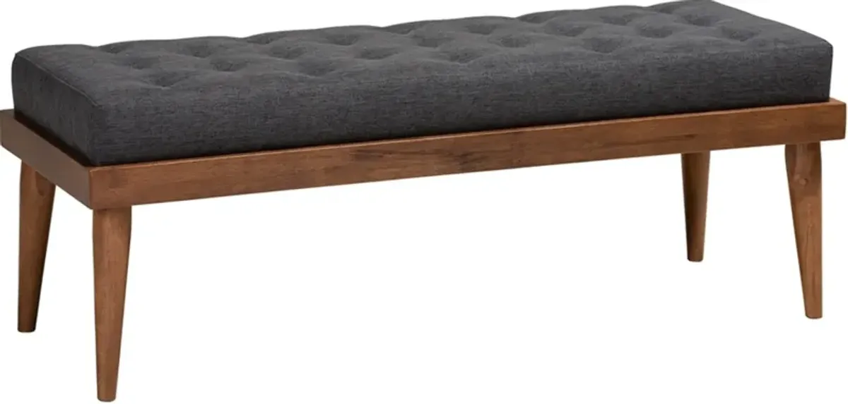 Teyah Full Upholstered Platform Bed and Bench - Dark Gray/Walnut