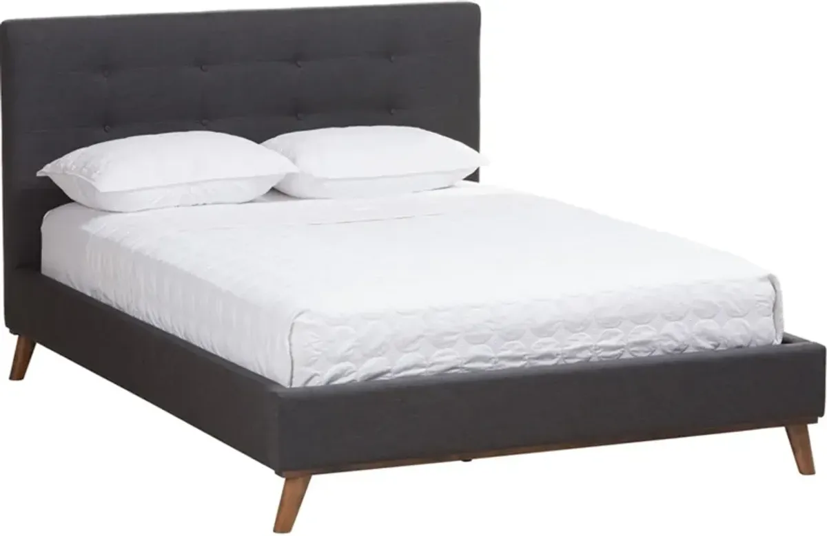 Teyah Full Upholstered Platform Bed and Bench - Dark Gray/Walnut