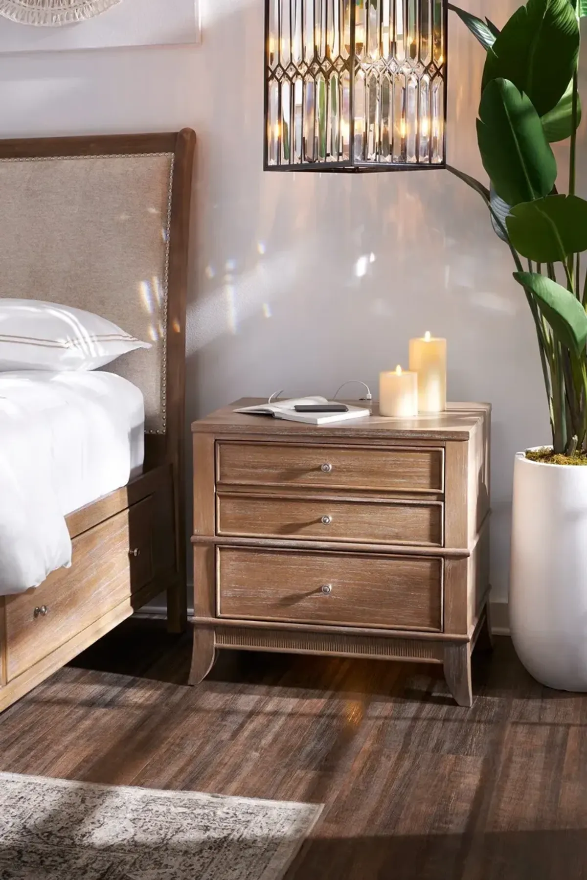 Hazel 2-Drawer Nightstand with USB Charging - Latte