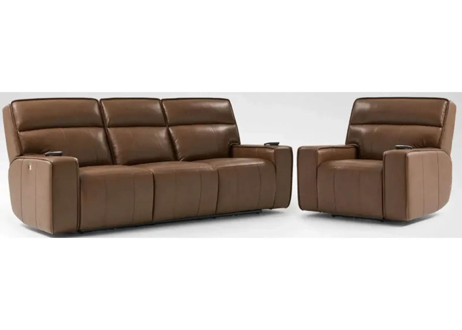 Everest Triple-Power Reclining Sofa and Recliner Set - Brown