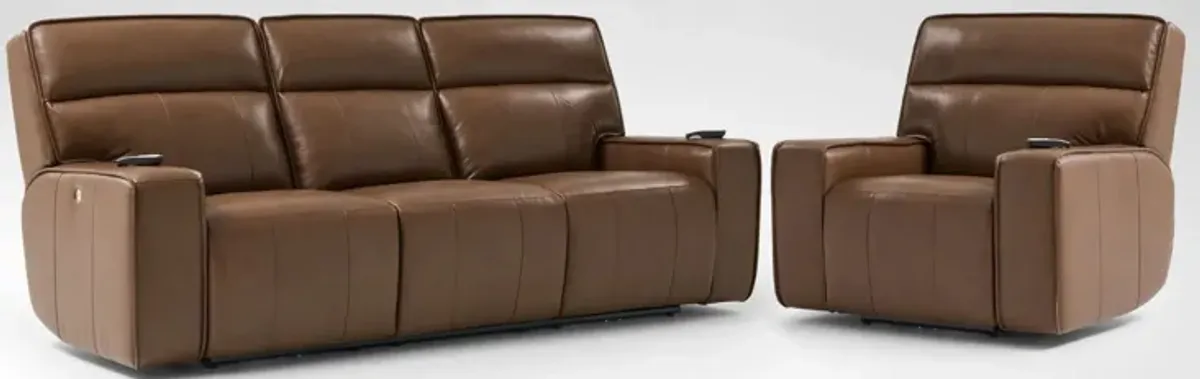 Everest Triple-Power Reclining Sofa and Recliner Set - Brown