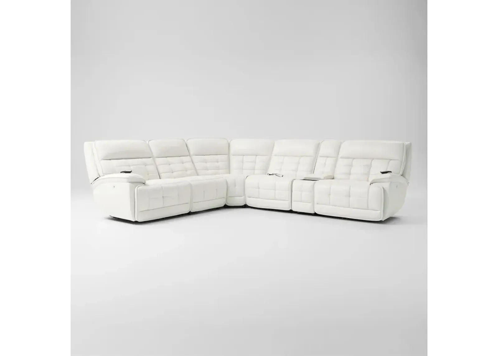 Cascade 6-Piece Triple-Power Reclining Sectional with Console - White