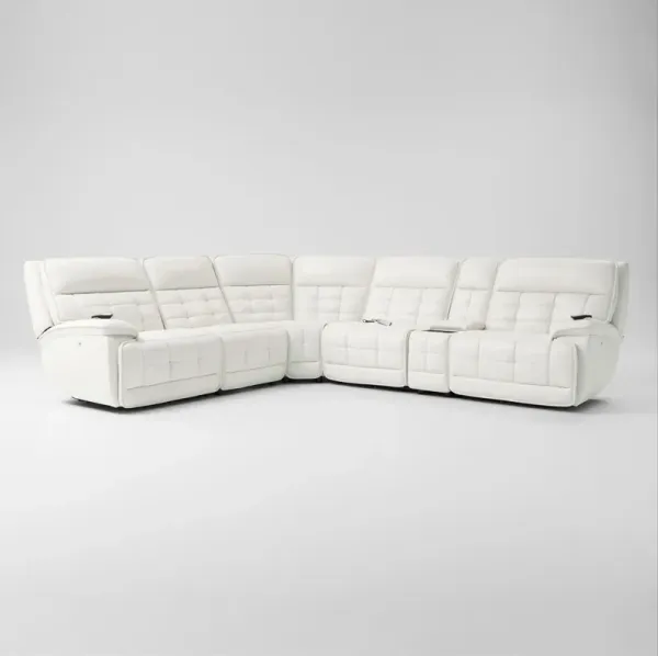 Cascade 6-Piece Triple-Power Reclining Sectional with Console - White