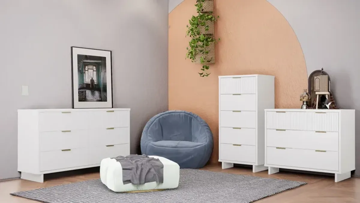 Kenya Dresser, 3 Drawer Dresser and Narrow Chest Set - White