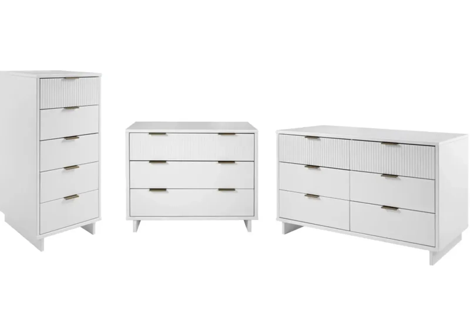 Kenya Dresser, 3 Drawer Dresser and Narrow Chest Set - White