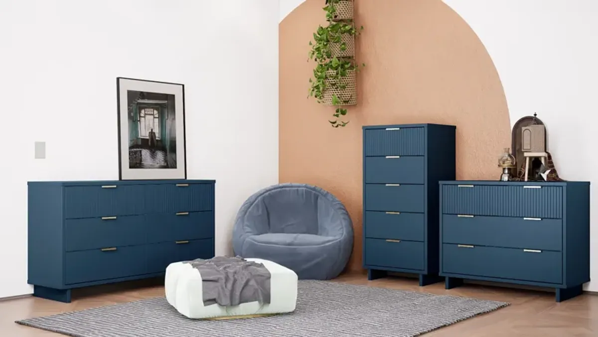 Kenya Dresser, 3 Drawer Dresser and Narrow Chest Set - Midnight Blue