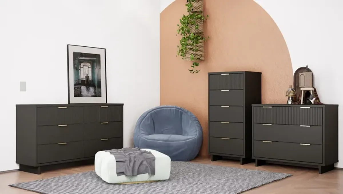 Kenya Dresser, 3 Drawer Dresser and Narrow Chest Set - Dark Grey