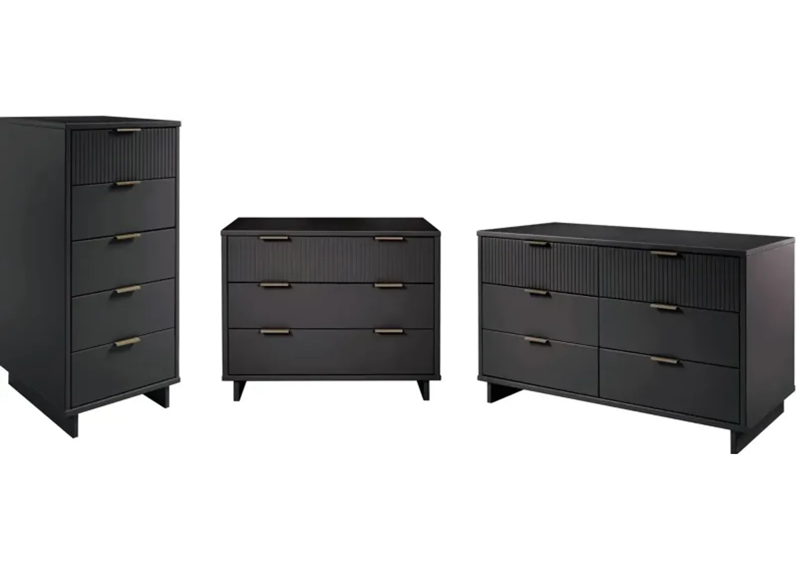 Kenya Dresser, 3 Drawer Dresser and Narrow Chest Set - Dark Grey