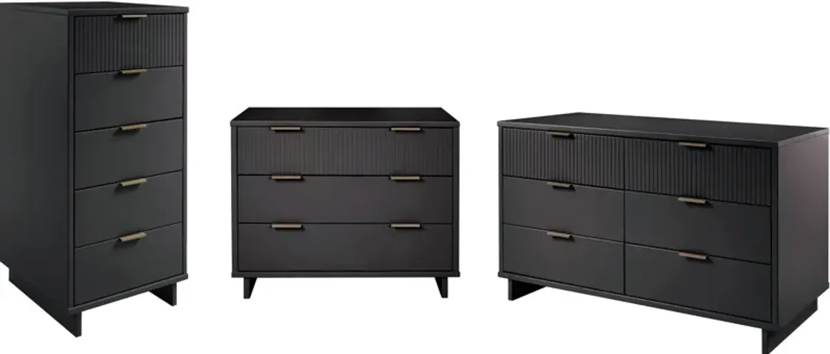 Kenya Dresser, 3 Drawer Dresser and Narrow Chest Set - Dark Grey