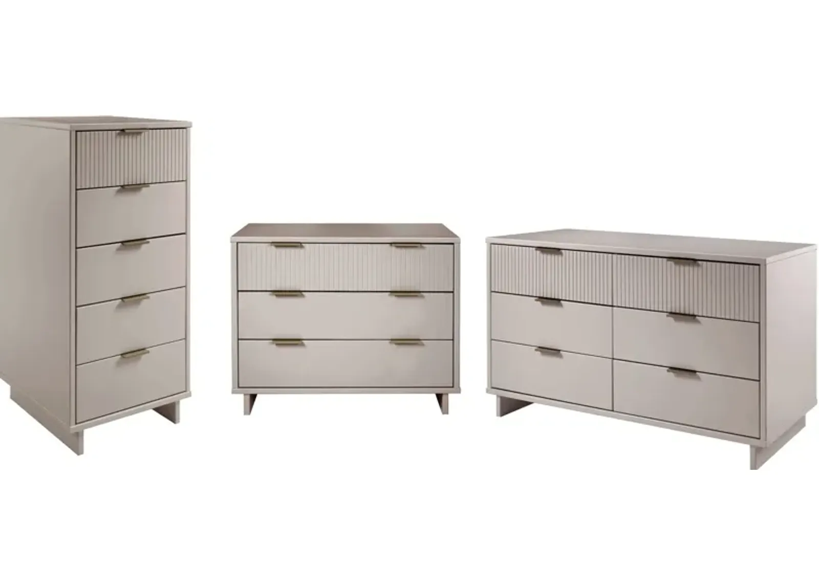 Kenya Dresser, 3 Drawer Dresser and Narrow Chest Set - Light Grey