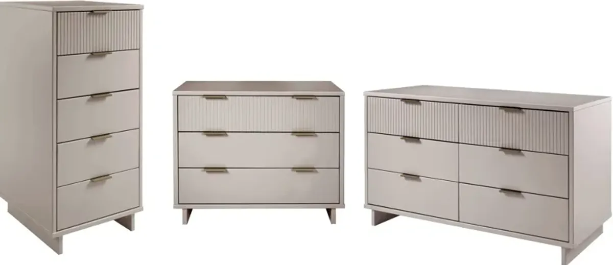 Kenya Dresser, 3 Drawer Dresser and Narrow Chest Set - Light Grey