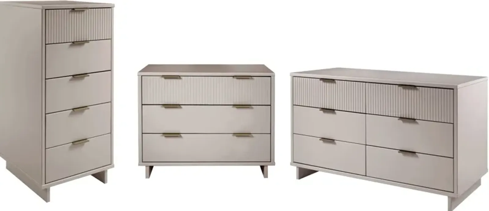 Kenya Dresser, 3 Drawer Dresser and Narrow Chest Set - Light Grey