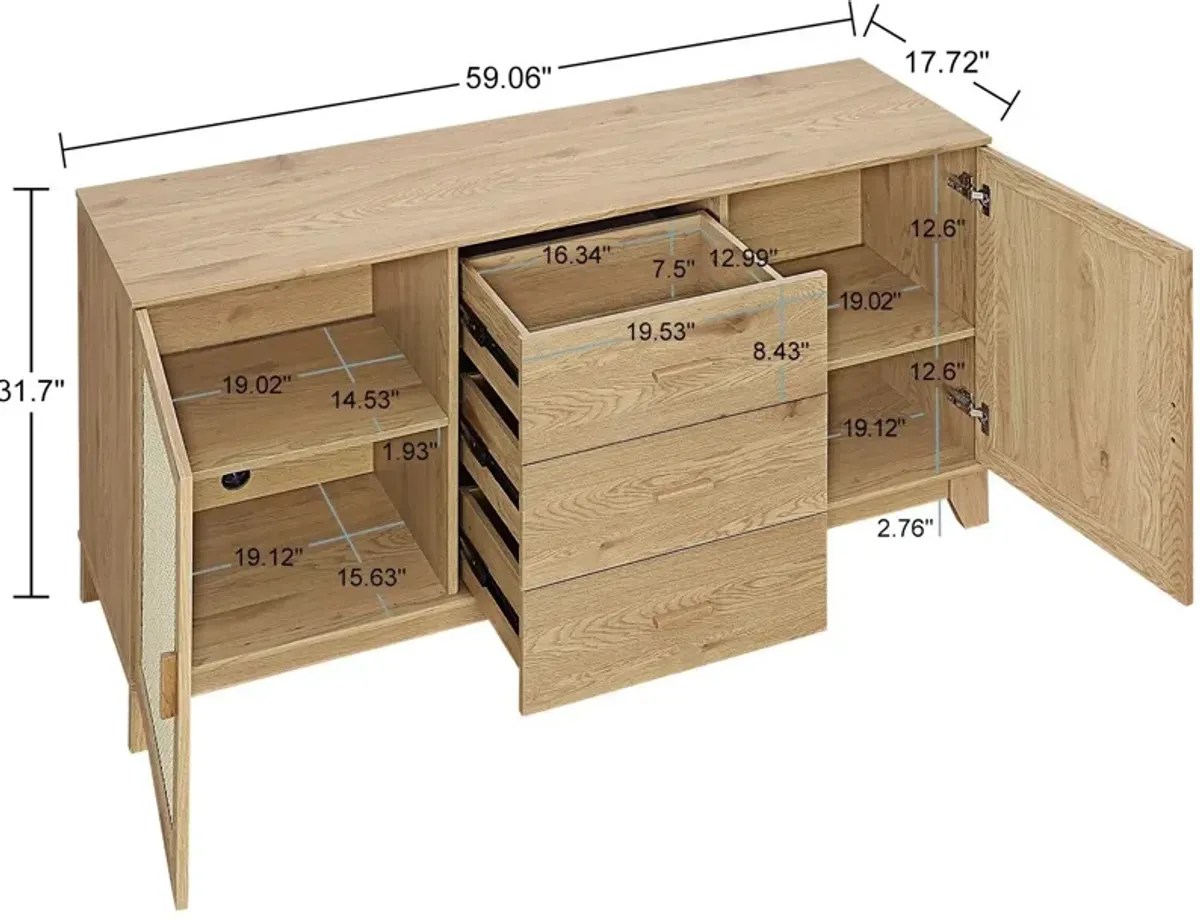 Kylian Bookcase, TV Stand, Sideboard and End Table Set - Nature