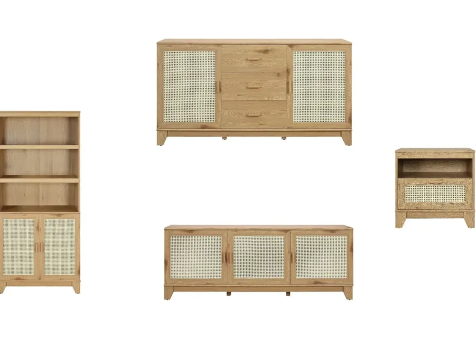 Kylian Bookcase, TV Stand, Sideboard and End Table Set - Nature