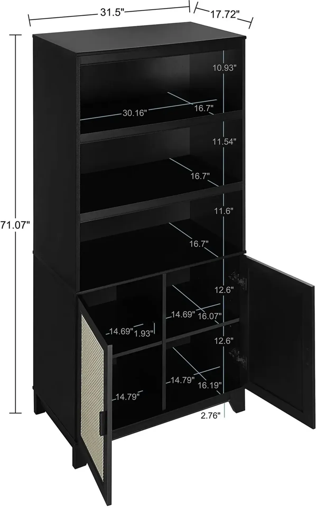 Kylian Bookcase, TV Stand, Sideboard and End Table Set - Black