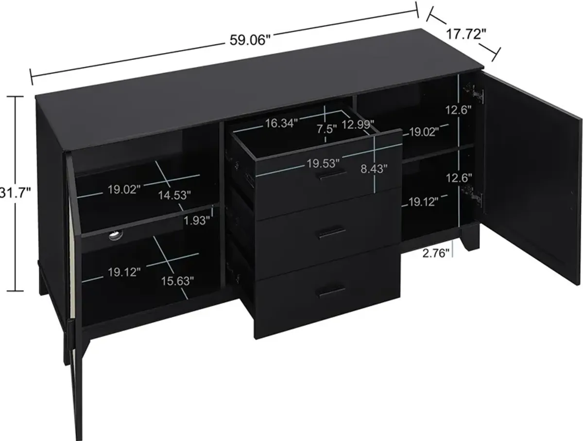 Kylian Bookcase, TV Stand, Sideboard and End Table Set - Black