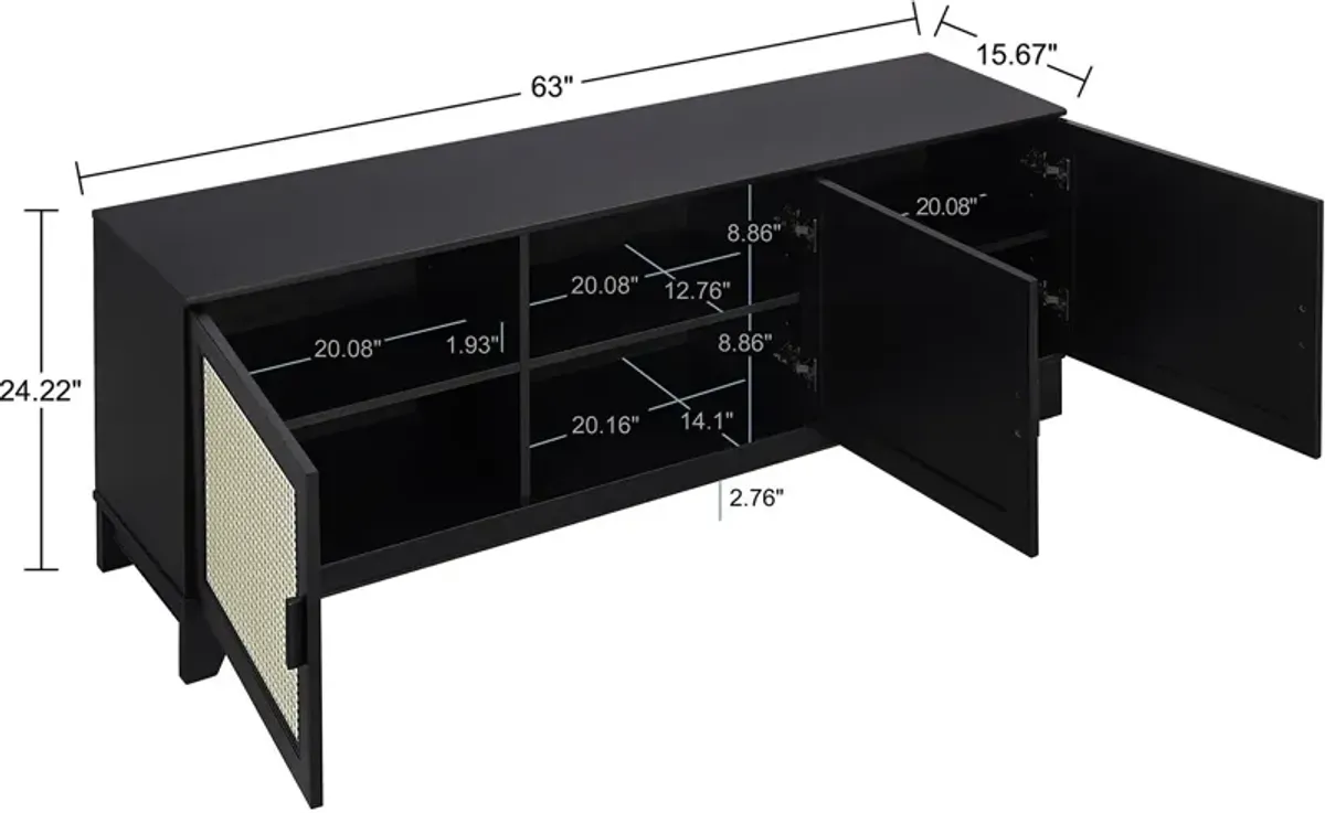 Kylian Bookcase, TV Stand, Sideboard and End Table Set - Black