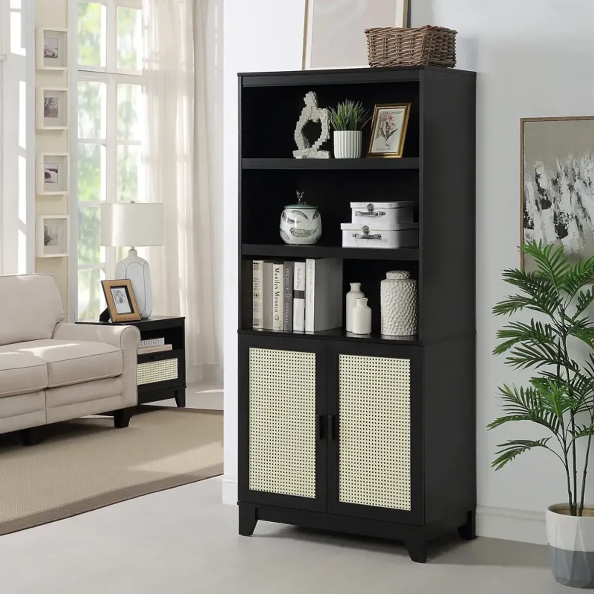 Kylian Bookcase, TV Stand, Sideboard and End Table Set - Black