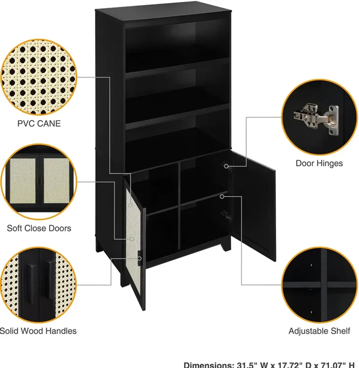 Kylian Bookcase, TV Stand, Sideboard and End Table Set - Black