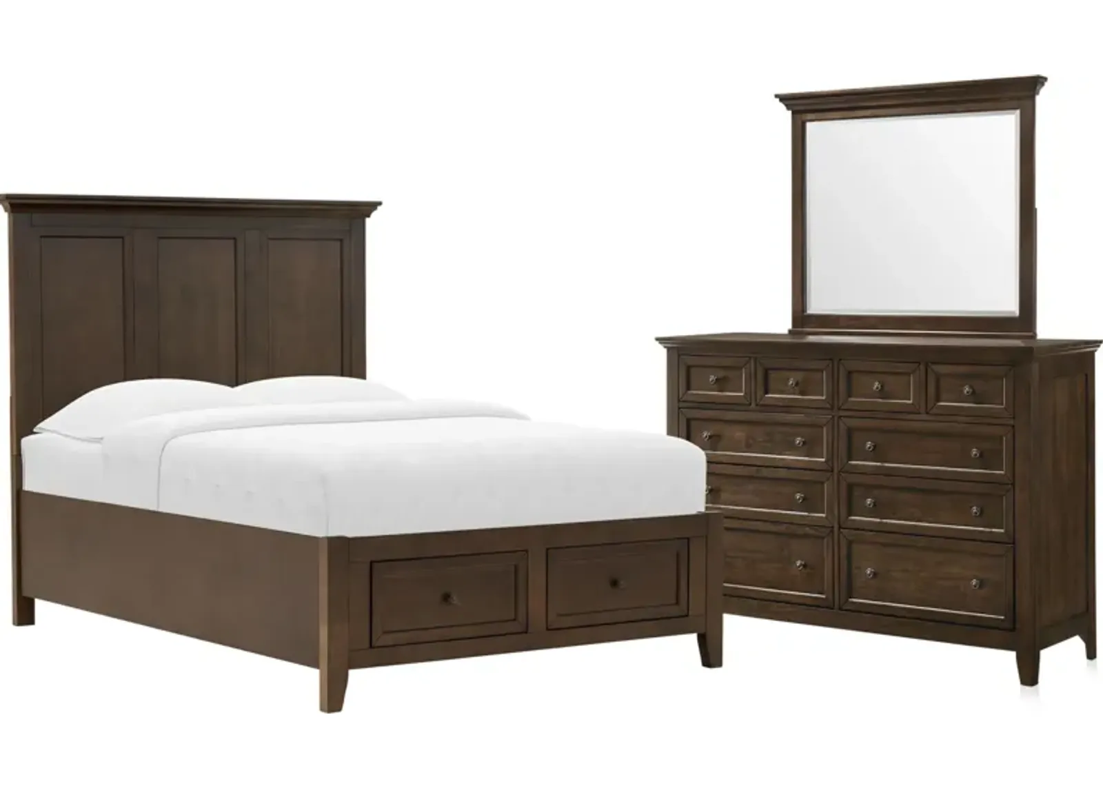 Lincoln 5-Piece Full Youth Storage Bedroom Set with Dresser and Mirror - Hickory