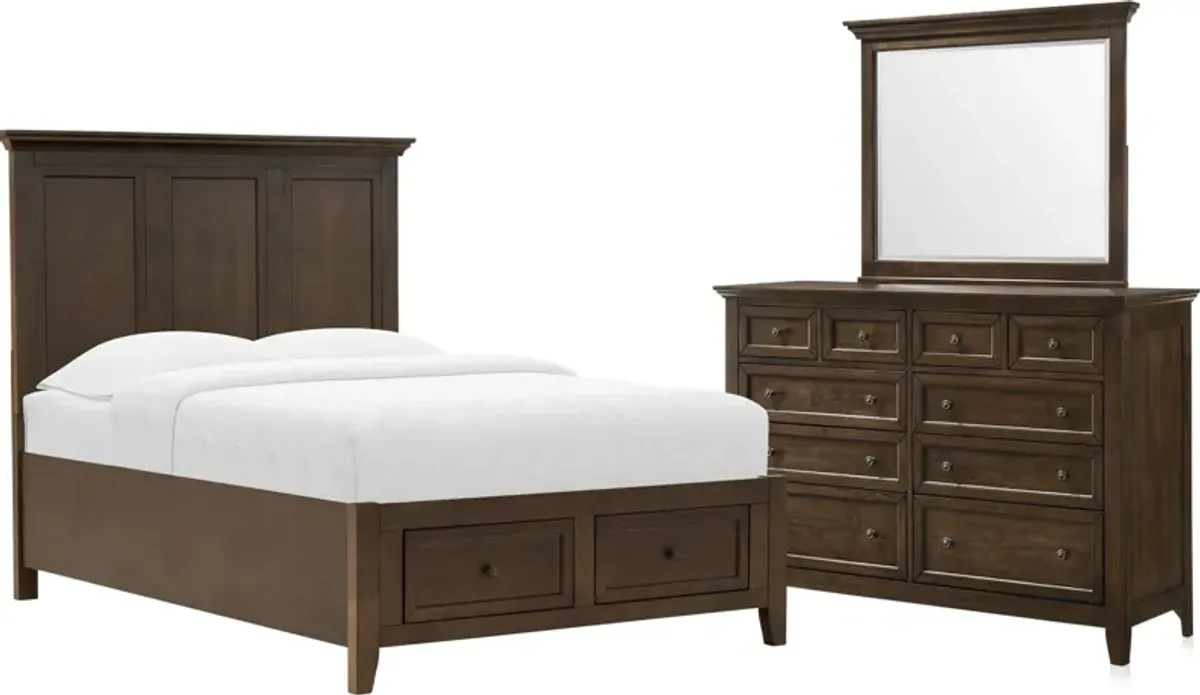 Lincoln 5-Piece Full Youth Storage Bedroom Set with Dresser and Mirror - Hickory