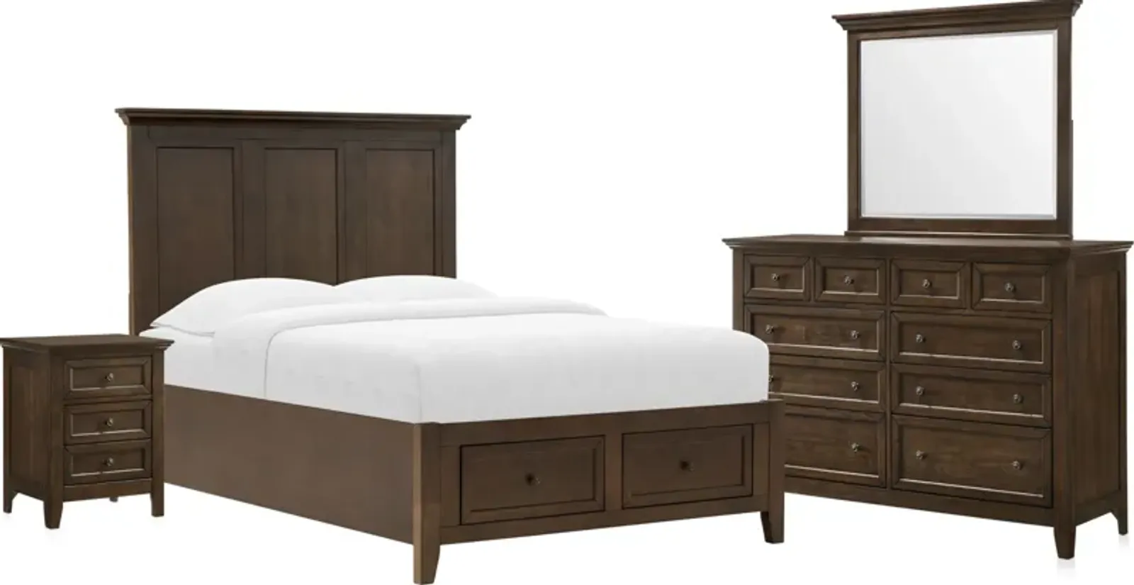 Lincoln 6-Piece Full Bedroom Set with Nightstand,Dresser and Mirror - Hickory