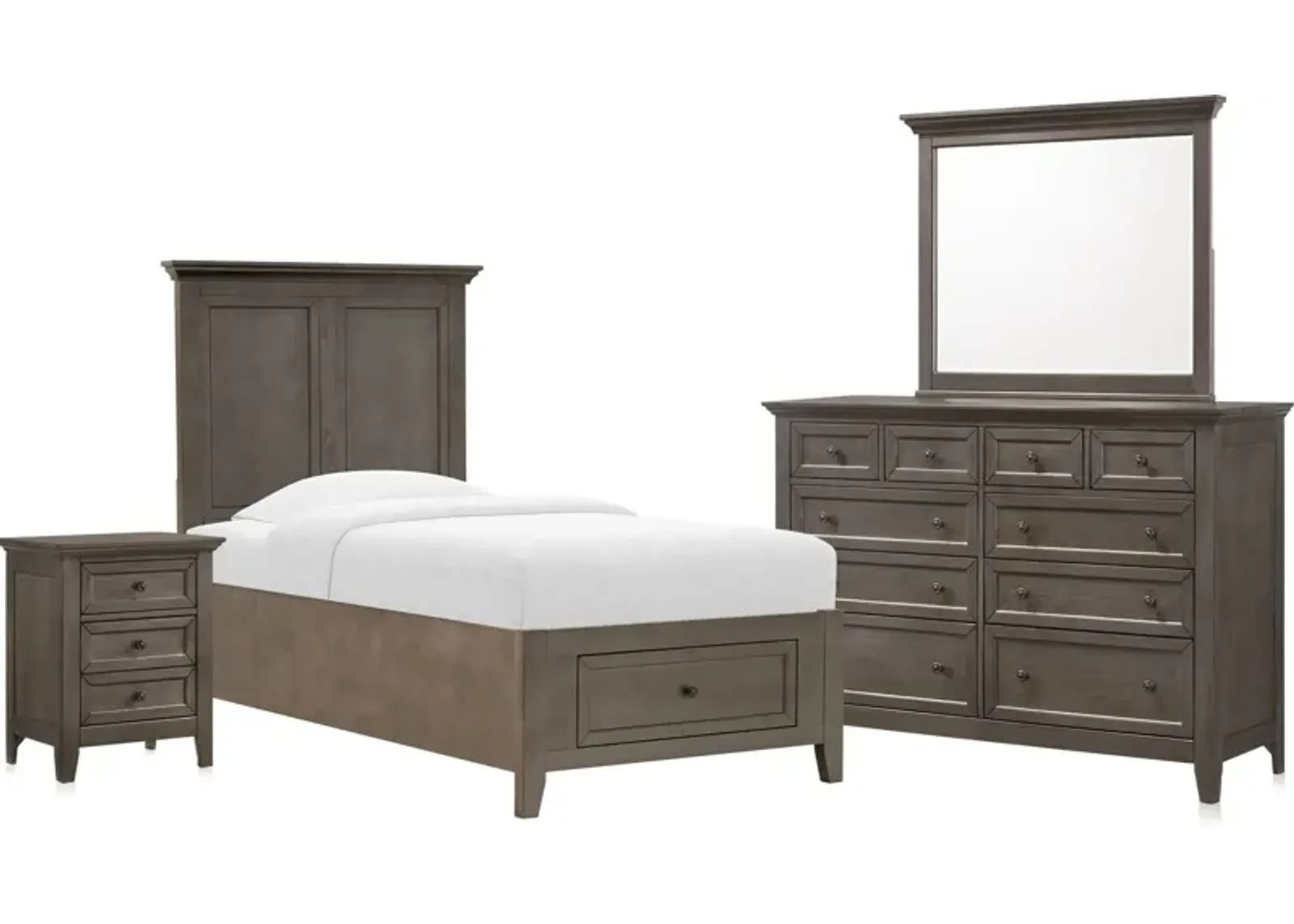 Lincoln 6-Piece Twin Bedroom Set with Nightstand,Dresser and Mirror - Gray