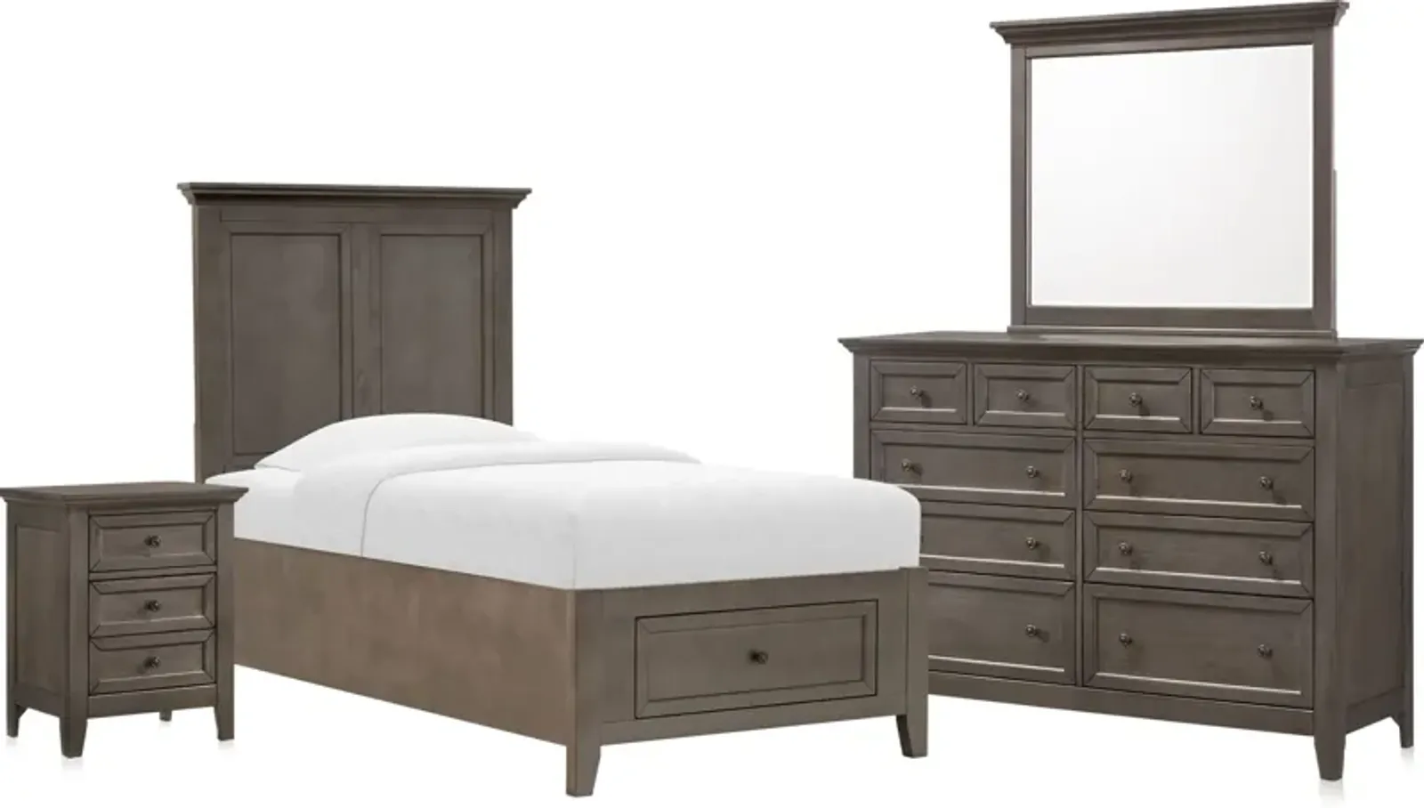 Lincoln 6-Piece Twin Bedroom Set with Nightstand,Dresser and Mirror - Gray