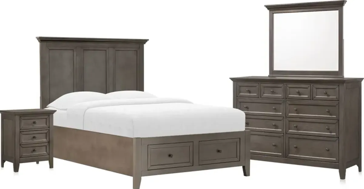 Lincoln 6-Piece Full Bedroom Set with Nightstand,Dresser and Mirror - Gray