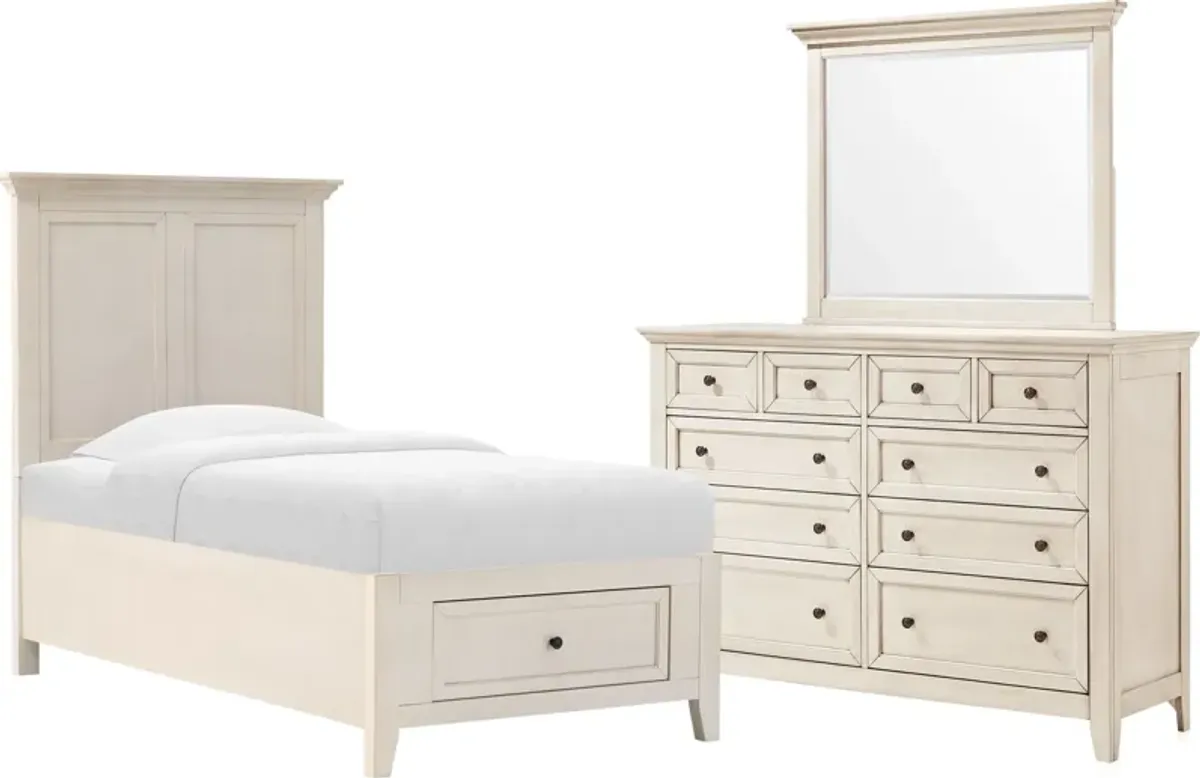 Lincoln 5-Piece Twin Youth Storage Bedroom Set with Dresser and Mirror - White