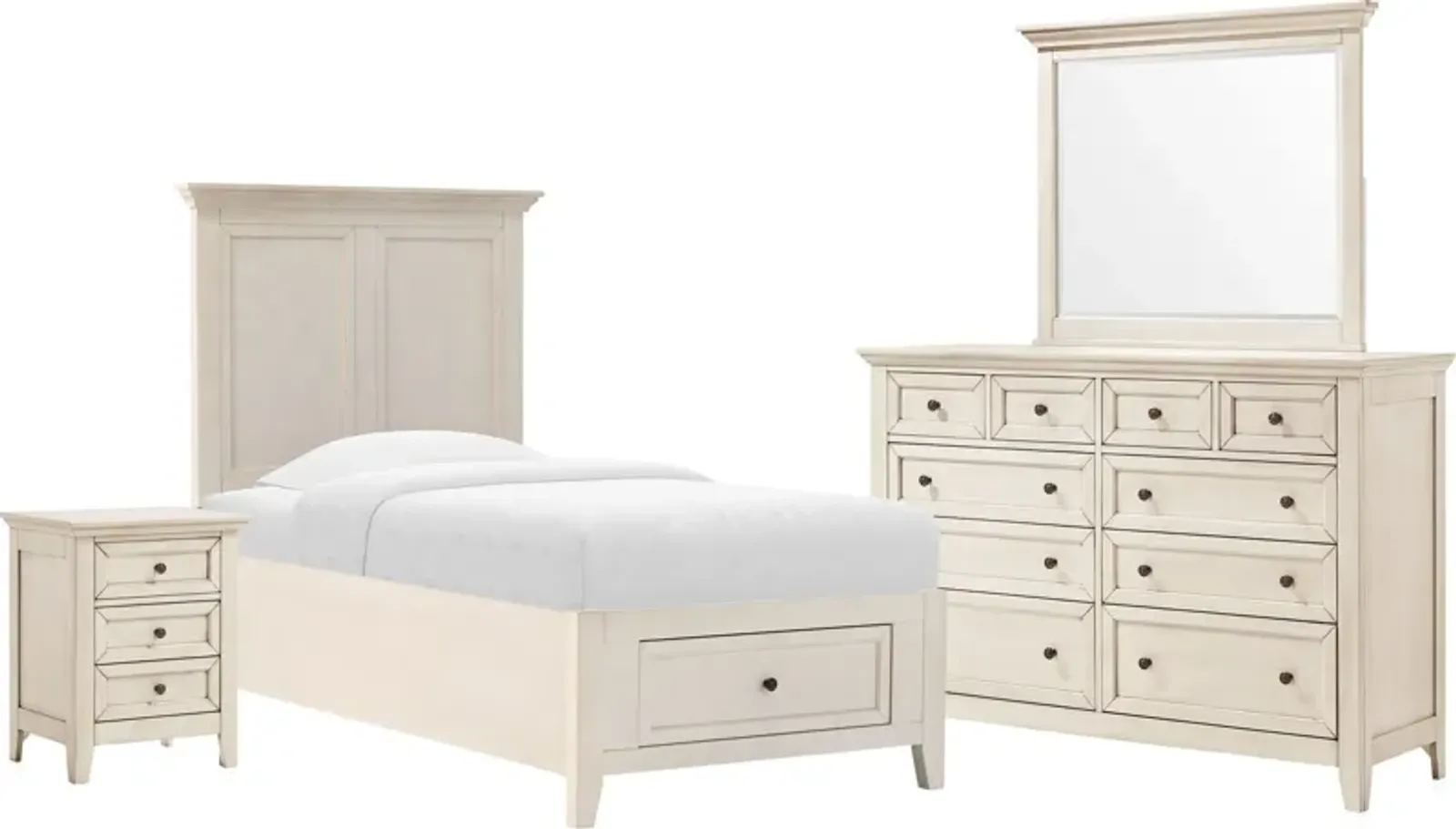 Lincoln 6-Piece Twin Bedroom Set with Nightstand,Dresser and Mirror - White