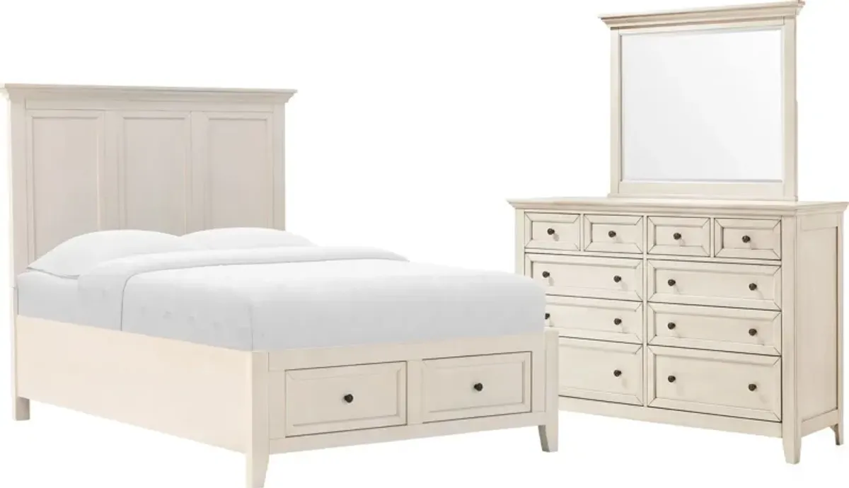 Lincoln 5-Piece Full Youth Storage Bedroom Set with Dresser and Mirror - White