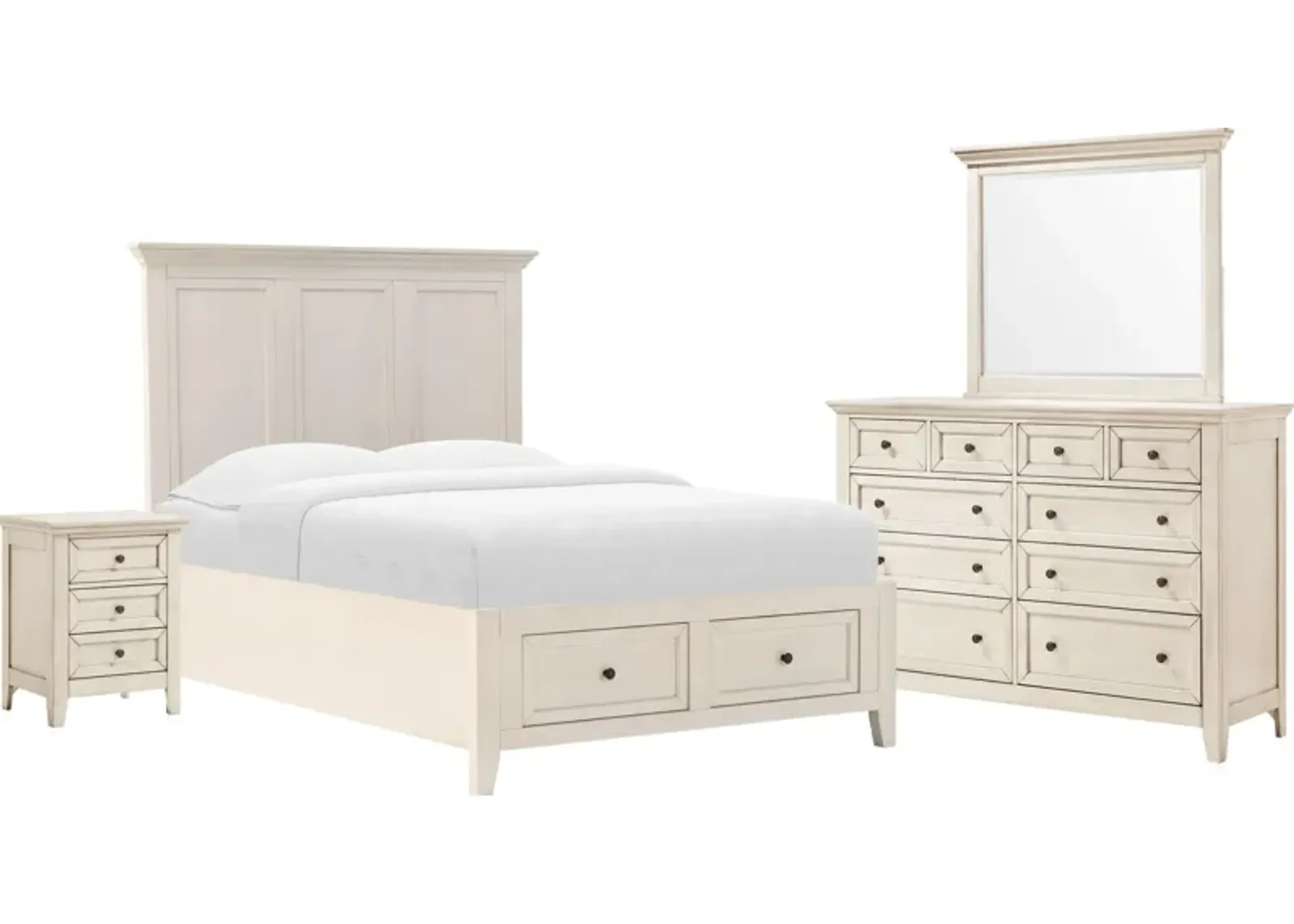 Lincoln 6-Piece Full Bedroom Set with Nightstand,Dresser and Mirror - White