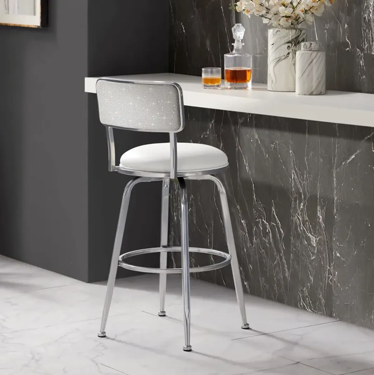 Noelle Swivel Bar Stool - White