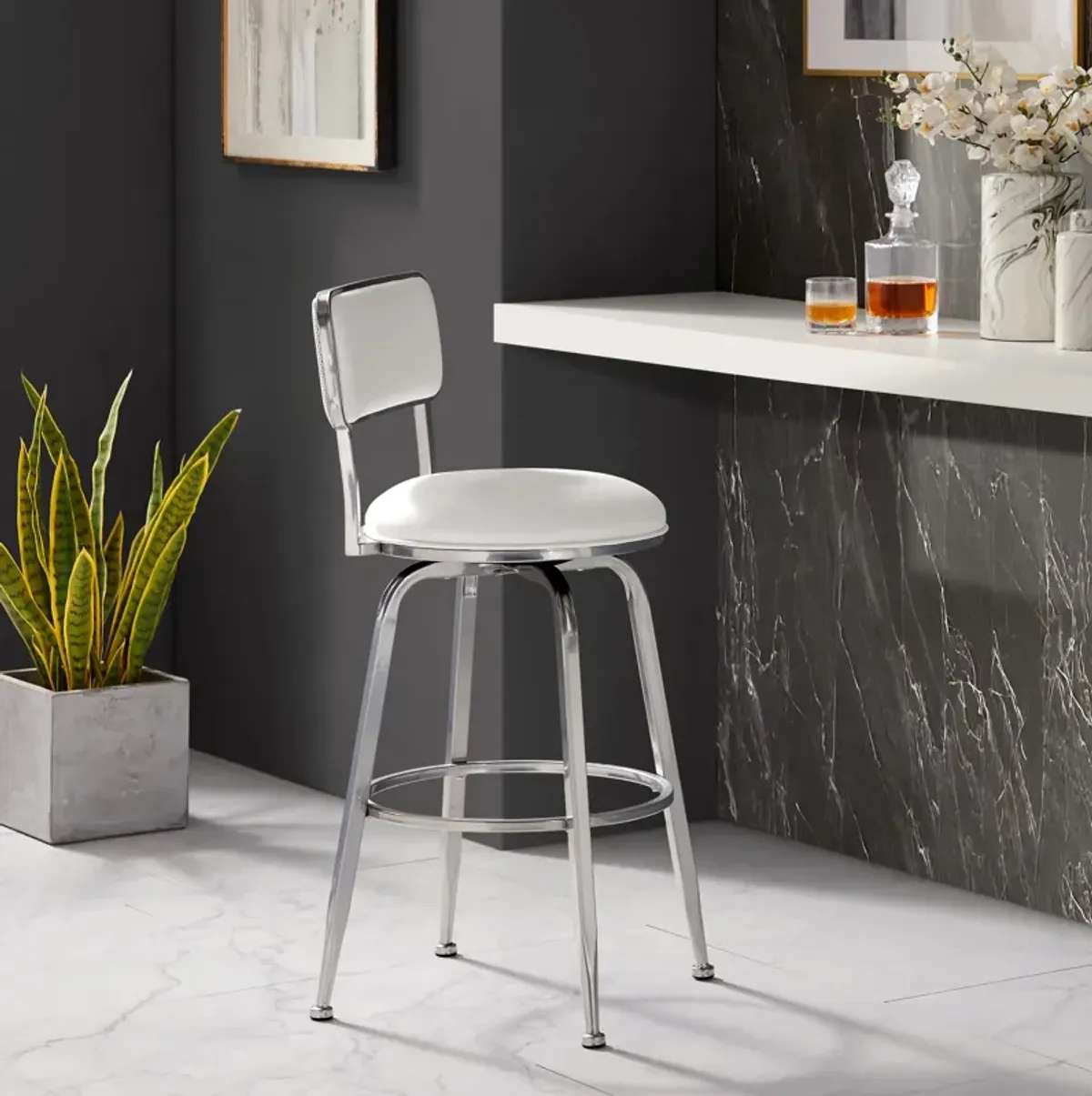 Noelle Swivel Bar Stool - White