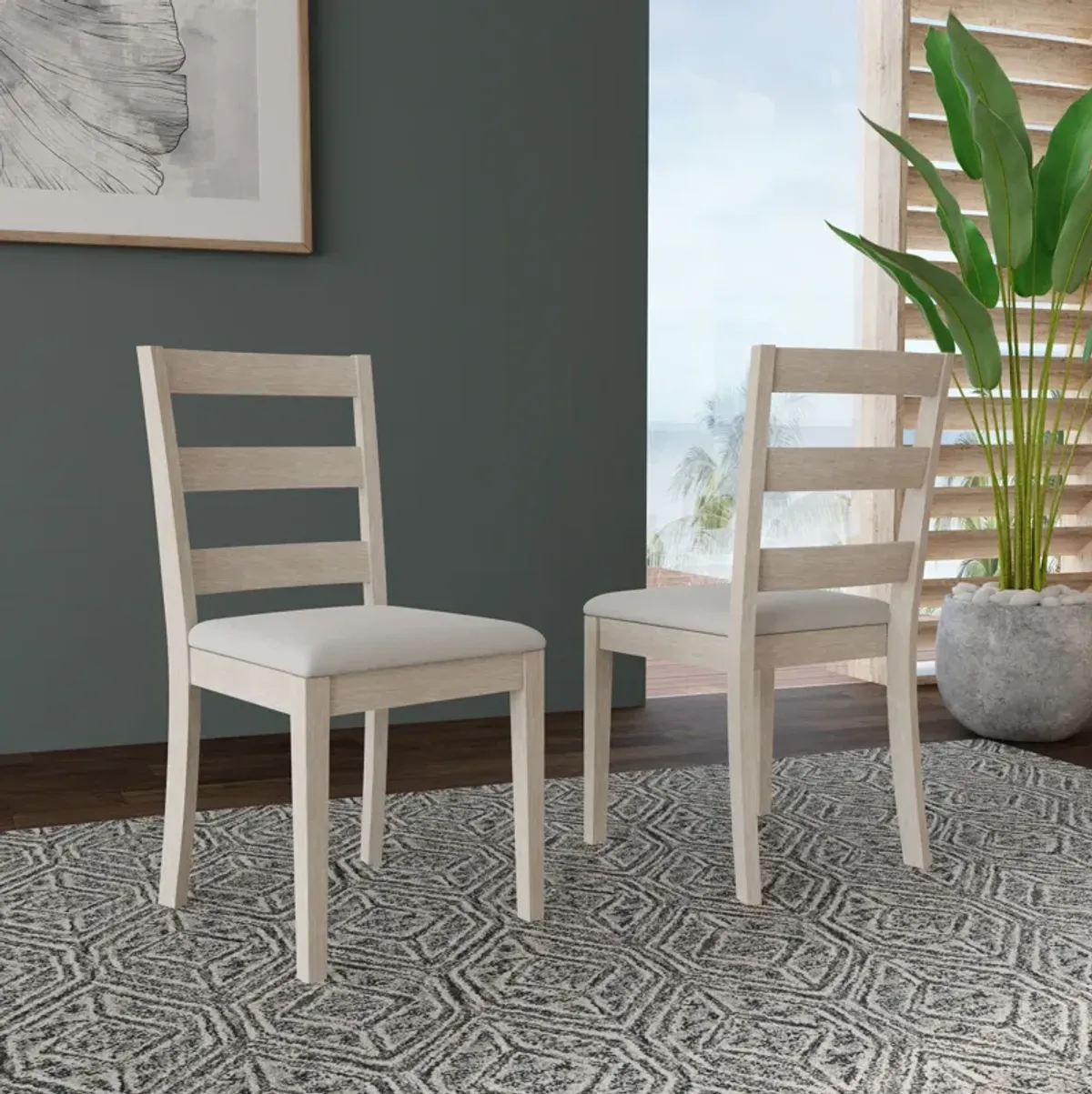 Werner Set of 2 Ladder Back Dining Chairs - White